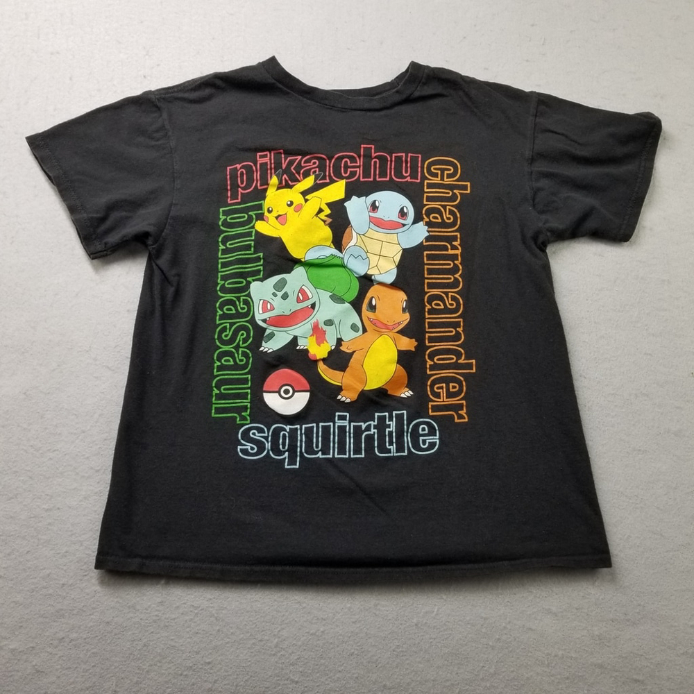 Pokemon T-Shirt Youth Boys Size M Black Pikachu Charmander Squirtle Bullbasaur